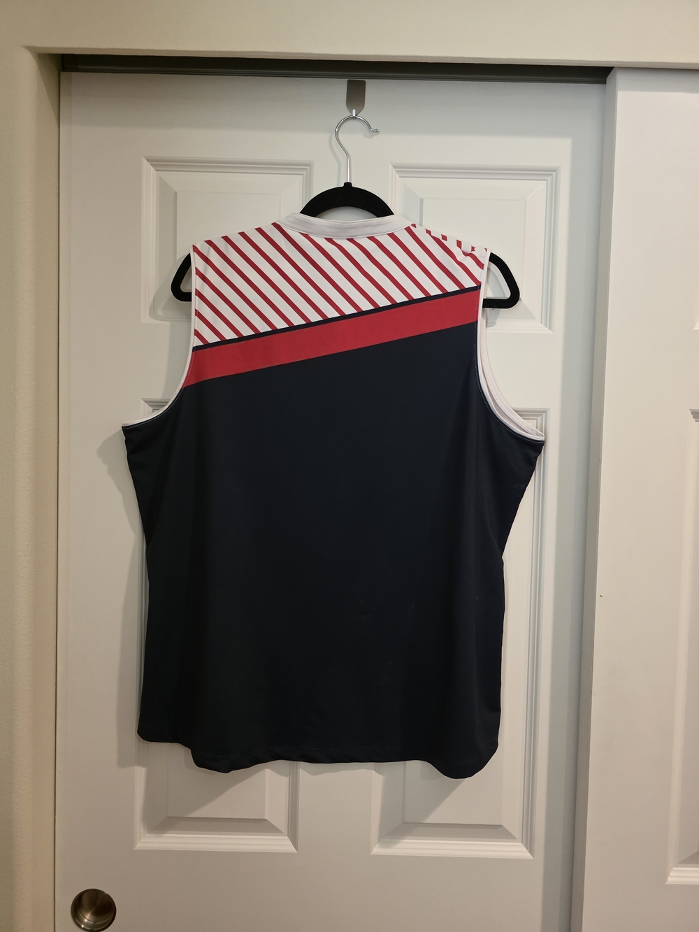 Lady Hagen Red, White and Black Striped Sleeveless Golf Polo - Picture 2 of 6